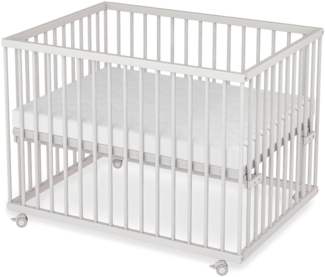Sämann Laufstall Baby mit Matratze SleepPlus, Lattenrost und Schlupfsprossen | stufenlos höhenverstellbar | Laufgitter Premium | Babybett aus Holz | Krabbelgitter (weiß, 75x100 cm)