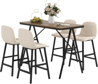 HOMCOM Bargruppe Küchentisch, Bistrotisch mit 4 Stühlen, Bartisch Set für Küche, (5-teilige Essgruppe, 5-tlg, Bartisch mit Barhocker), für Essenzimmer, Beige