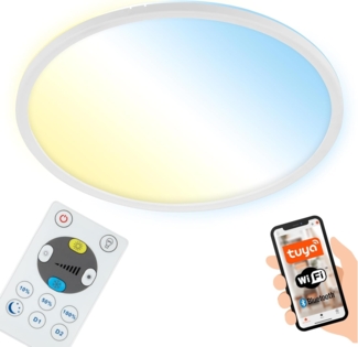 BRILONER - LED Deckenlampe flach Smart Home, funktioniert mit Alexa, Fernbedienung, LED Lampe, LED Deckenleuchte, Wohnzimmerlampe, LED Panel, Schlafzimmerlampe, Flurlampe, 29,3x2,5 cm, Weiß