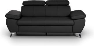 Mivano 2,5er-Sofa Gisele / Sofagarnitur mit Kopfteilverstellung und Armteilfunktion / 196 x 83 x 100 / Kunstleder, Schwarz