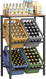 SONGMICS Getränkekistenregal, 2 Ebenen, für 4 Kisten, Aufbewahrungsregal, Jede Ebene bis 150 kg belastbar, Stahl, Getränkeregal, für Küche, Wohnzimmer, Garage, vintagebraun-tintenschwarz