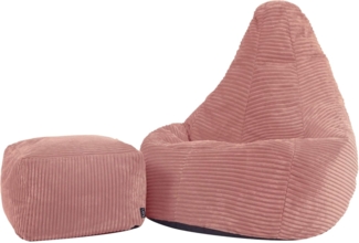 Icon Dalton Sitzsack Kinder mit Hocker, Rosa, Flauschiger Cord Stoff, Sitzsack Cord mit Füllung, Bequemer Kinder Gaming Sessel, Kuschelsessel, Lese Sessel, Schlafzimmer, Kinderzimmer, Spielzimmer