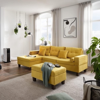 HOME DELUXE Sofa mit Récamiere ROM – Samt Gelb