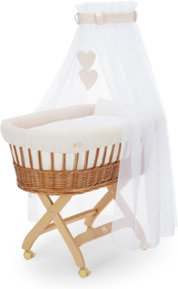 FabiMax Stubenwagen Natur, 2 in 1 Musselin / Waffelpiqué Komplettset Creme mit Decke und Kissen