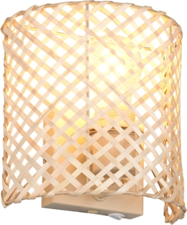 Wandleuchte BINA mit Lampenschirm aus Bambus & Schalter, Höhe 19cm