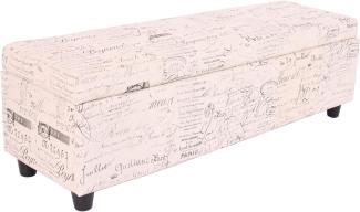 Aufbewahrungs-Truhe Kriens, Sitzbank Bank, Stoff/Textil, 45x114x45cm MVG-zertifiziert ~ Schriftzug, creme