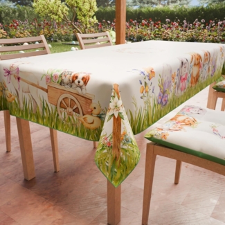 PETTI Artigiani Italiani - Tischdecke Ostern schmutzabweisend rechteckig Tischdecke Ostern Küche Design Kaninchen X12 Plätze (140x240 cm) 100% Made in Italy