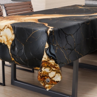 PETTI Artigiani Italiani - Fleckabweisende Tischdecke, rechteckig, für die Küche, elegant, Marmor-Effekt, Schwarz, für 12 Plätze (140x240 cm), 100% Made in Italy