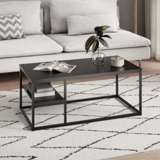 Home Collective Couchtisch Beistelltisch Wohnzimmertisch Tisch Couch Mit Ablage, Mit Metallrahmen, 102 x 52 x 42 cm (BxTxH), Schwarz