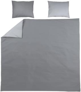 Meyco Home Uni Bettwäsche Doppelbett (Baumwolle, atmungsaktives Material, einfache Pflege, praktischer Einschlagstreifen, Maße: 240x200/220 cm), Grau/Hellgrau