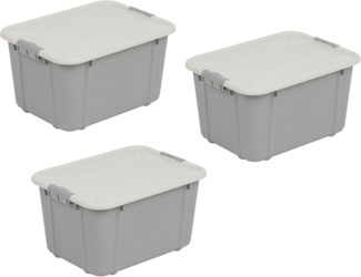 BranQ - Home essential Universeller Aufbewahrungsbehälter mit Deckel VELUR, 3er-Set, Grösse 16 l, BPA-frei Kunststoff PP, hellgrau