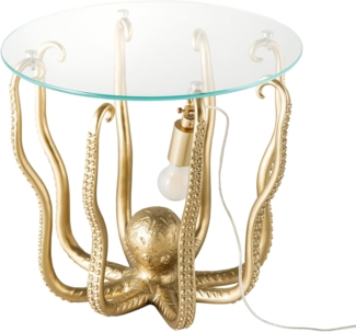 riess-ambiente Beistelltisch WILDLIFE OCTOPUS 50cm gold / transparent · Wohnzimmertisch mit Licht (Einzelartikel, 1-St), mit Glas-Tischplatte · rund · Kraken-Skulptur · maritimes Design