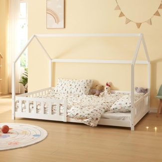 Hausbett Hesel, Kinderbett und Lattenrost, Weiß, 120x200 cm