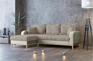 Stylefy Ontario Ecksofa Strukturstoff BERLIN Kunstleder MADRYT Hellbraun Beige Links