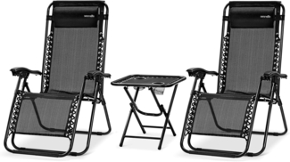 SereneLife Sonnenliege Wetterfest, Gartenliege Wetterfest zum Liegen, Loungesessel Verstellbar für Balkon, Garten, Terrasse & Camping mit Tisch, Kopfkissen & Getränkehalter, Deckchair, Gartenstuhl