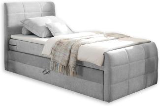 KUBA 2 Boxspringbett 100x200 mit Bettkasten, Bett mit 7-Zonen-Federkern Matratze & Komfortschaum Topper, 103 x 113 x 220 cm (B/H/T), grau