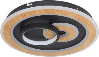 LED Deckenlampe, Metall, Holzoptik, Fernbedienung, dimmbar