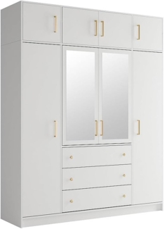 Vente-unique - Kleiderschrank mit 4 Türen & 3 Schubladen + Aufsatz - Mit Spiegel - 196 cm - Weiß - LIZANDRO