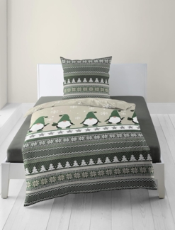 Bettwäsche Bierbaum Biber 4051-30 Wichtel Schneeflocke grün 135x200