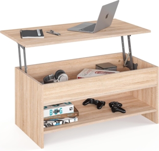 KOMTO Couchtisch Höhenverstellbar Wohnzimmertisch mit Stauraum Aufklappbar Sofatisch (Kaffeetisch Stubentisch, Spanplatte, Coffee Table Tokyo 98,4 x 50,4 x 48 cm)