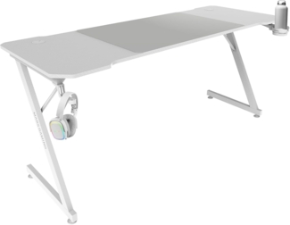 Mars Gaming MGD-X160, Gaming-Schreibtisch Ergonomisch, Oberfläche aus Karbonfaser, Metallrahmen, XXL-Mauspad, Kopfhörer- und Getränkehalterung, Kabelmanagement, Gaming-Tisch 160x60 cm, Weiß