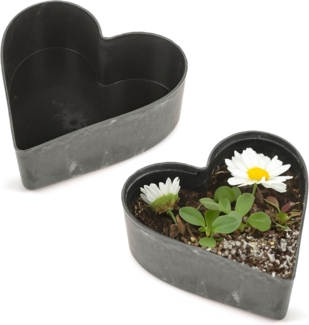 matches21 HOME & HOBBY Blumentopf Herz Pflanzschalen für draussen 2 Stk. schwarz marmoriert in 22 cm (2 St), Blumen-Schale als wetterfeste Friedhof-Schale Grab-Schmuck Grabschale