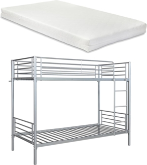 Metall-Etagenbett Soppsar mit 2 Matratzen 200x90 cm Silber [en. casa]