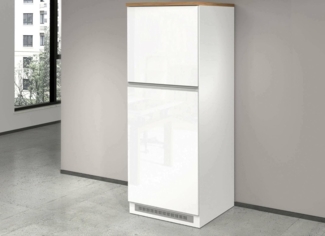 Dmora - Küchenschrank Plinio, Mehrzweckschrank, Küchenzeile Schrank, Multifunktionales Kühlregal, 100% Made in Italy, 60 x 60 x 165 cm, glänzendes Weiß und Eiche
