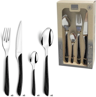 Amefa ECLAT NATURE Besteckset 24-teilig holz, schwarz hochglanzpoliert