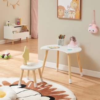 Kinderschreibtisch mit Stuhl Lallega Mond- und Stern-Design Weiß [en. casa]