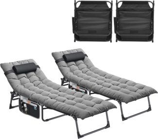 YITAHOME Sonnenliege 2er Set Klappbar mit Kissen 190 x 68 x 31 cm, Campingliege mit 5 Einstellbaren Positionen, Sonnenliegen mit Kopfteil & Seitentasche, Sonnenliege 200kg für Garten, Pool, Camping, Grau