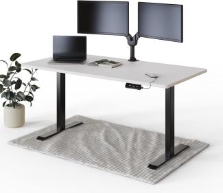 DESQUP® PRO Elektrisch höhenverstellbarer Schreibtisch | +160x80 cm Weiße Tischplatte | Ergonomischer Stehpult mit Memory Funktion & Kollisionschutz | Schwarzes elektrisches Gestell mit Ladebuchse