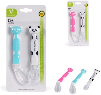 Moni 2 Stück Babylöffel Panda F1607 Silikon, PP, ab 6 Monate, langer Griff blau