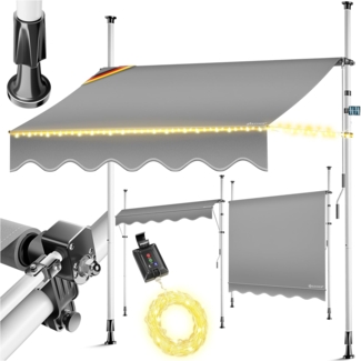 KESSER® Klemmmarkise mit Handkurbel & LED Lichterkette | Balkonmarkise ohne Bohren | Markise UV-beständig höhenverstellbar & wasserabweisend | Sonnenschutz für Balkon Terrasse & Garten 300cm