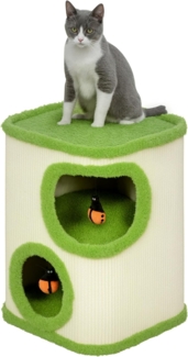 PawHut Kratztonne 52 cm hoch, mit 2 Höhle, Marienkäfer-Spielzeug, (Katzentonne, 1-tlg, Katzenbaum), für Katze bis 5 kg, Grün+Cremeweiß