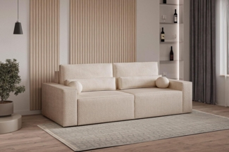 MOEBLO Sofa Denver mini aus Bouclé, Stilvolles Sofa mit Schlaffunktion in Bouclé-Stoff, Couch, Polstermöbel, Sitzmöbel, Wohnzimmermöbel 3-Sitzer-Sofa Stoffsofa, Bettkasten, mit Schlaffunktion