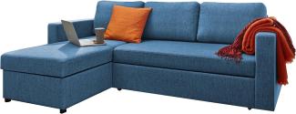 Atlantic Home Collection SEVEN Polsterecke inklusive Schlaffunktion und Bettkasten, Stoff, aqua, 225 x 150 x 82 cm, Blau
