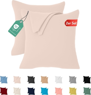 Livessa 2er Set Kissenbezug 40x40 aus%100 Baumwolle Jersey Stoff - Verdeckter Reißverschluss, Kopfkissenbezug 40x40 cm, Kissenhülle, Ultra weich und atmungsaktiv, Oeko-Tex Zertifiziert
