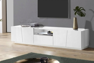 Dmora - TV-Schrank Paul, niedriges Wohnzimmer-Sideboard, Fernsehständer-Basis, 100 % Made in Italy, 220 x 43 x 46 cm, glänzendes Weiß,