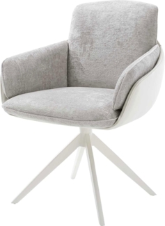 Drehstuhl Luan-Flex mit Armlehnen Materialmix Echtleder Weiß-Silbergrau Kreuzgestell breit Weiß 360° drehbar Wippfunktion