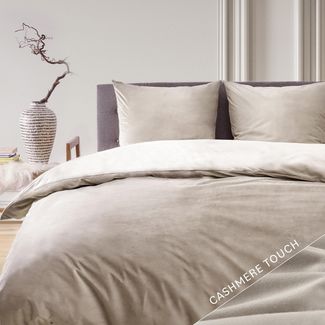 Blumtal Bettwäsche, Cashmere-Touch, Plüsch, warme Winterbettwäsche + Kopfkissenbezug, Taupe, Decke 135x200 cm & Kissen 80x80 cm