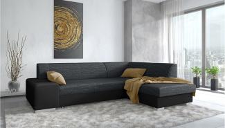 Stylefy Panaro Ecksofa Kunstleder MADRYT Strukturstoff BERLIN Schwarz Schwarz Rechts mit