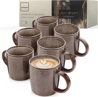 SÄNGER Kaffeebecher Set Kairo Graphit - 6 teilig aus Steingut