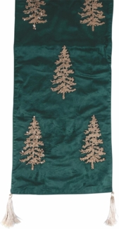 Villa d'Este Home Tivoli Tischläufer Weihnachten Polyester Samt Dekor Gold 35x182 cm grün Xmas