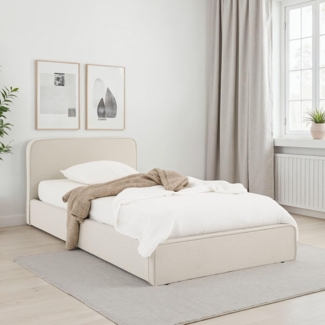 IDIMEX Polsterbett MARINI, Bett 90x200 cm mit Lattenrost Einzelbett mit Kopfteil Stoffbezug creme
