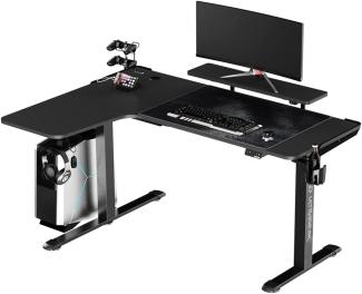 ULTRADESK Winger RGB LED | Gaming Schreibtisch Gamer Tisch L Form | L-förmiger Ecktisch Eckschreibtisch | Höhenverstellbarer Computertisch elektrisch | Schwarz | 155 x 111 x 60 cm Links