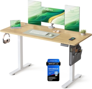 SONGMICS Höhenverstellbarer Schreibtisch elektrisch, 140x60 cm, Memory-Funktion mit 4 Höhen, USB-C-Anschluss, goldeichenfarben LSD134YA01