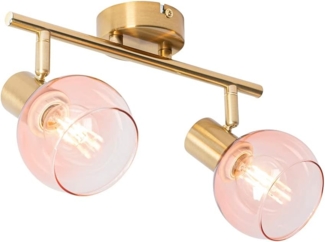 Qazqa LED Aufbaustrahler Vidro, ohne Leuchtmittel, E14, Rosa, Art Deco, Stahl, 2-flammig