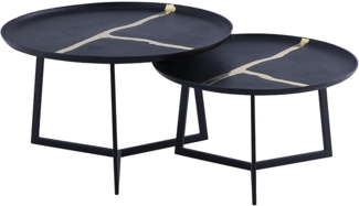 Vente-unique - Couchtisch-Set - Metall - Schwarz & Goldfarben - ADALINA