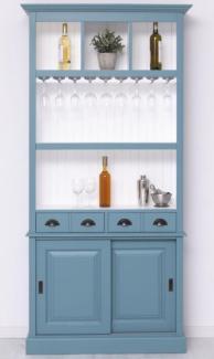 Casa Padrino Landhausstil Massivholz Barschrank Blau / Weiß 103 x 36 x H. 210 cm - Massivholz Weinschrank im Landhausstil - Massivholz Bar Möbel - Landhausstil Bar Möbel